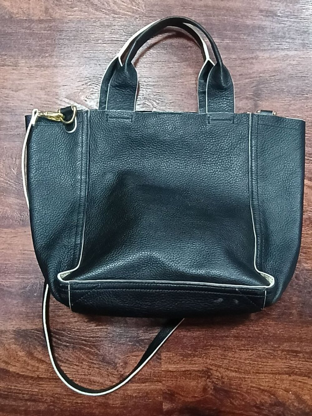 Gap Black Cow Leather Tote Bag With Detachable Crossbody Strap - Picture 3 of 14